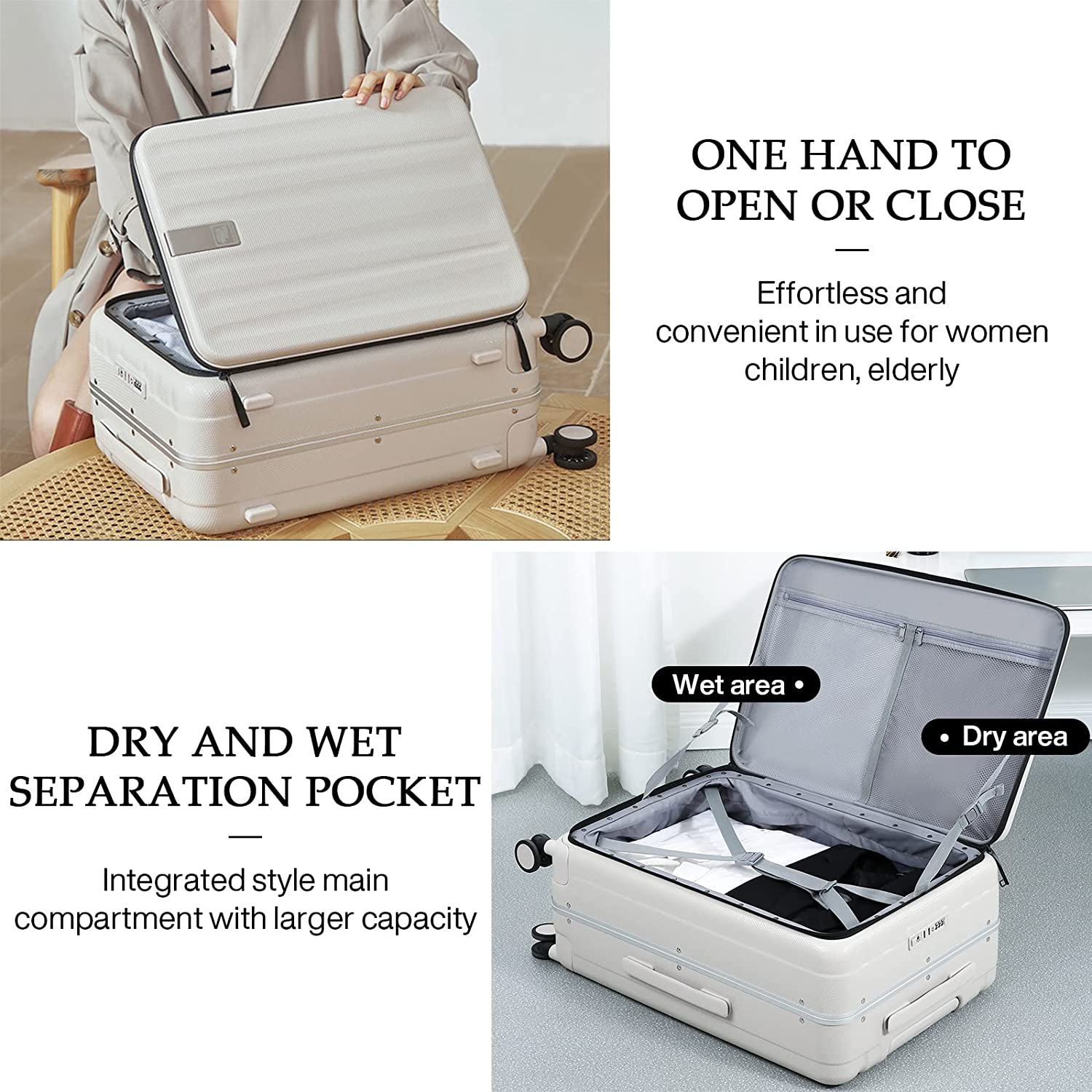 Hanke Carry On Luggage, Suitcase with Wheels & Front Opening, 20in Spinner Luggage Built in TSA Aluminum Frame PC Hardside Rolling Suitcases Travel Bag - Ivory white - Image 1